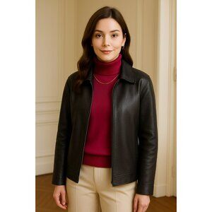 Eddie Bauer Stine Legend Moto Jacket Womens XL Genuine Pebbled Leather Jacket Bl